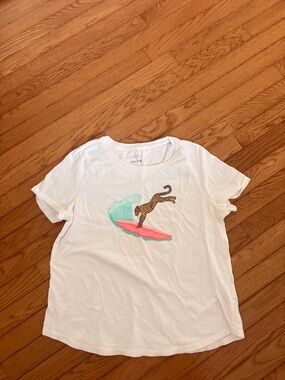 Anthropologie White Tee with Surfing Leopard Graphic